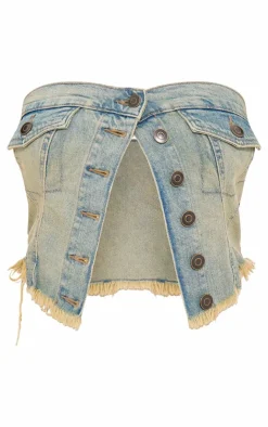Best PrettyLittleThing Raw Hem Denim Corset Vintage Wash