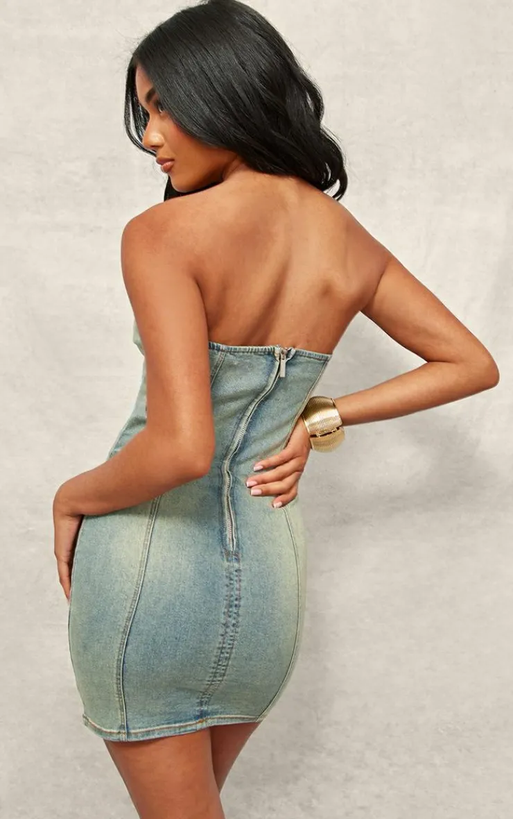 Seam Detail Denim Mini Dress-PrettyLittleThing