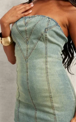 Seam Detail Denim Mini Dress-PrettyLittleThing