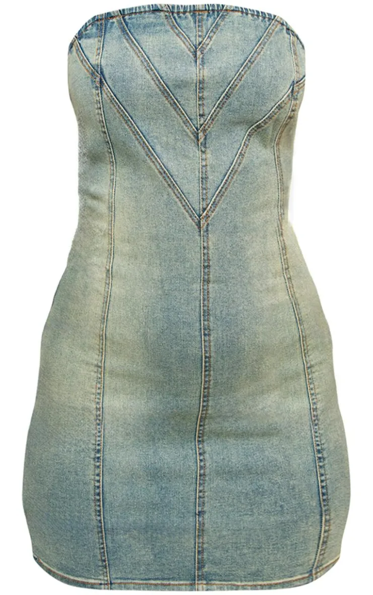 Seam Detail Denim Mini Dress-PrettyLittleThing