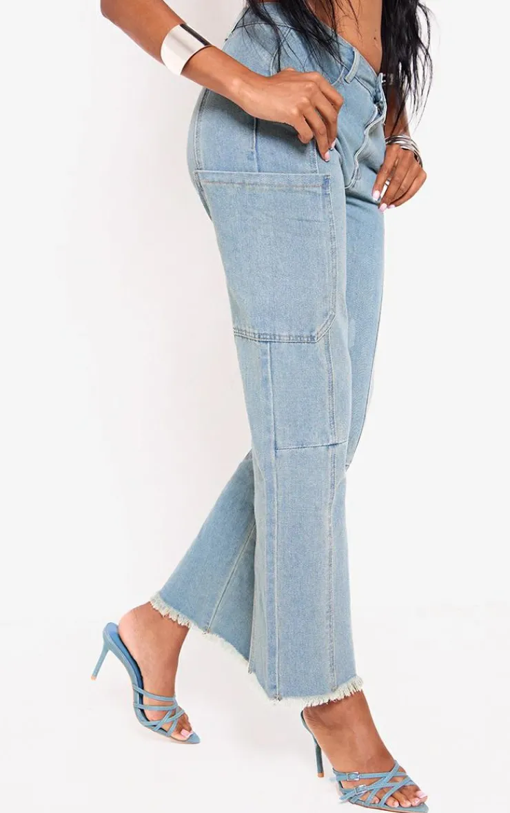 PrettyLittleThing Utility Cargo Denim Jeans Vintage Wash