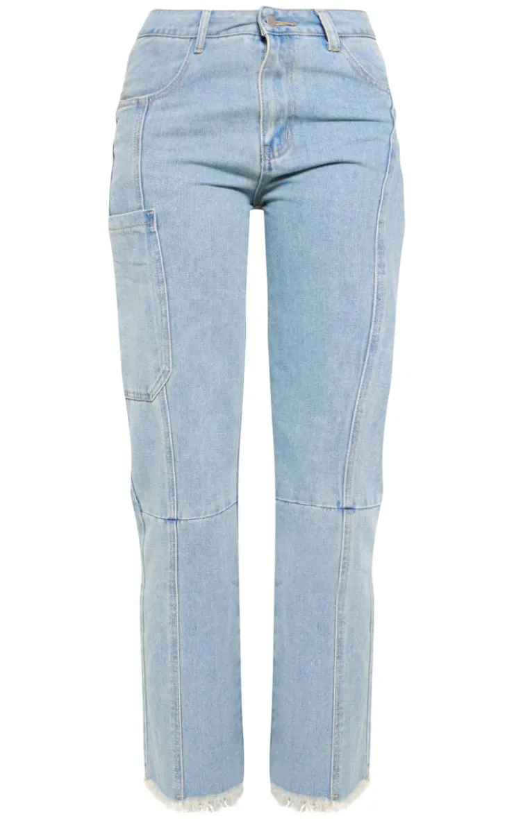 PrettyLittleThing Utility Cargo Denim Jeans Vintage Wash