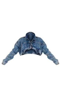 Hot PrettyLittleThing Washed Curved Hem Denim Jacket Vintage Wash