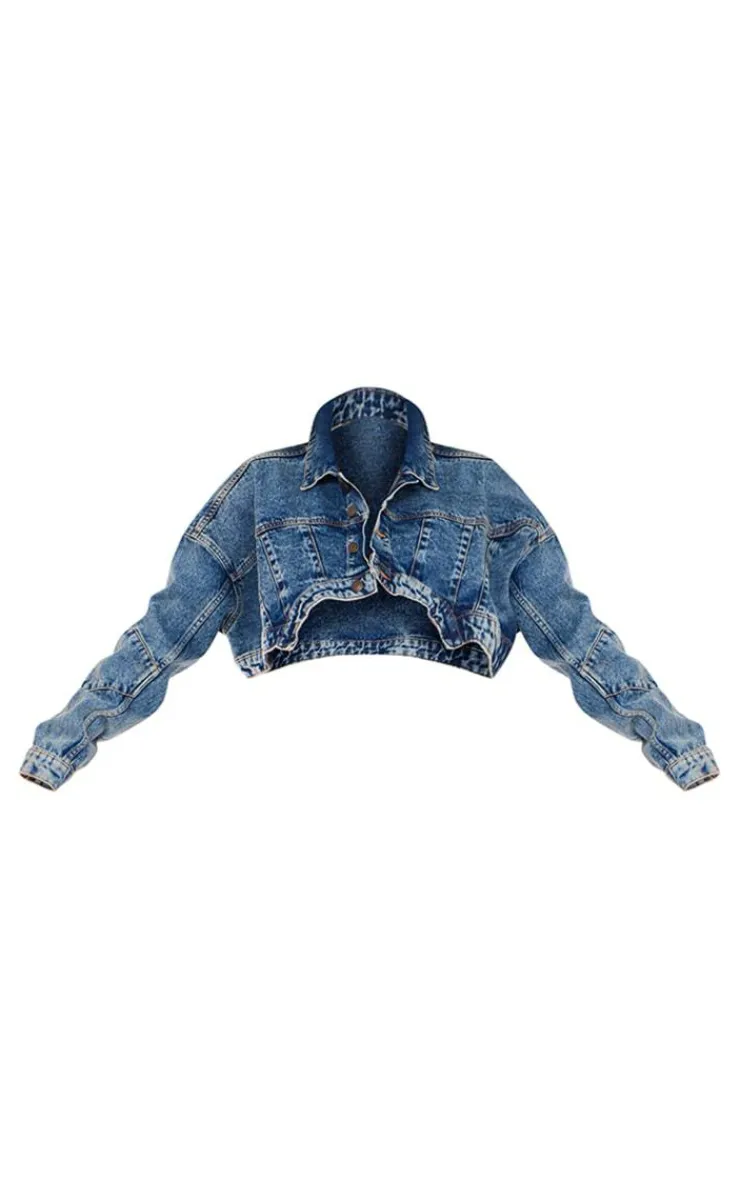Hot PrettyLittleThing Washed Curved Hem Denim Jacket Vintage Wash