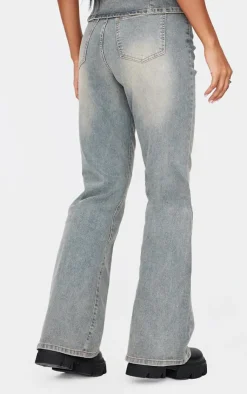 Hot PrettyLittleThing Washed Front Seam Studded Flared Jeans Vintage