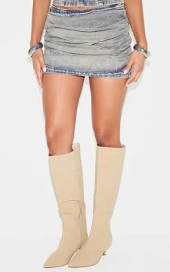 New PrettyLittleThing Washed Ruched Style Denim Mini Skirt Vintage