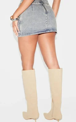 New PrettyLittleThing Washed Ruched Style Denim Mini Skirt Vintage