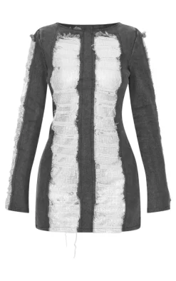 Extreme Distressed Sequin Panel Backless Mini Dress-PrettyLittleThing Best
