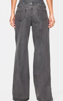 Best PrettyLittleThing Extreme Distressed Sequin Panel Straight Leg Jeans Washed Black