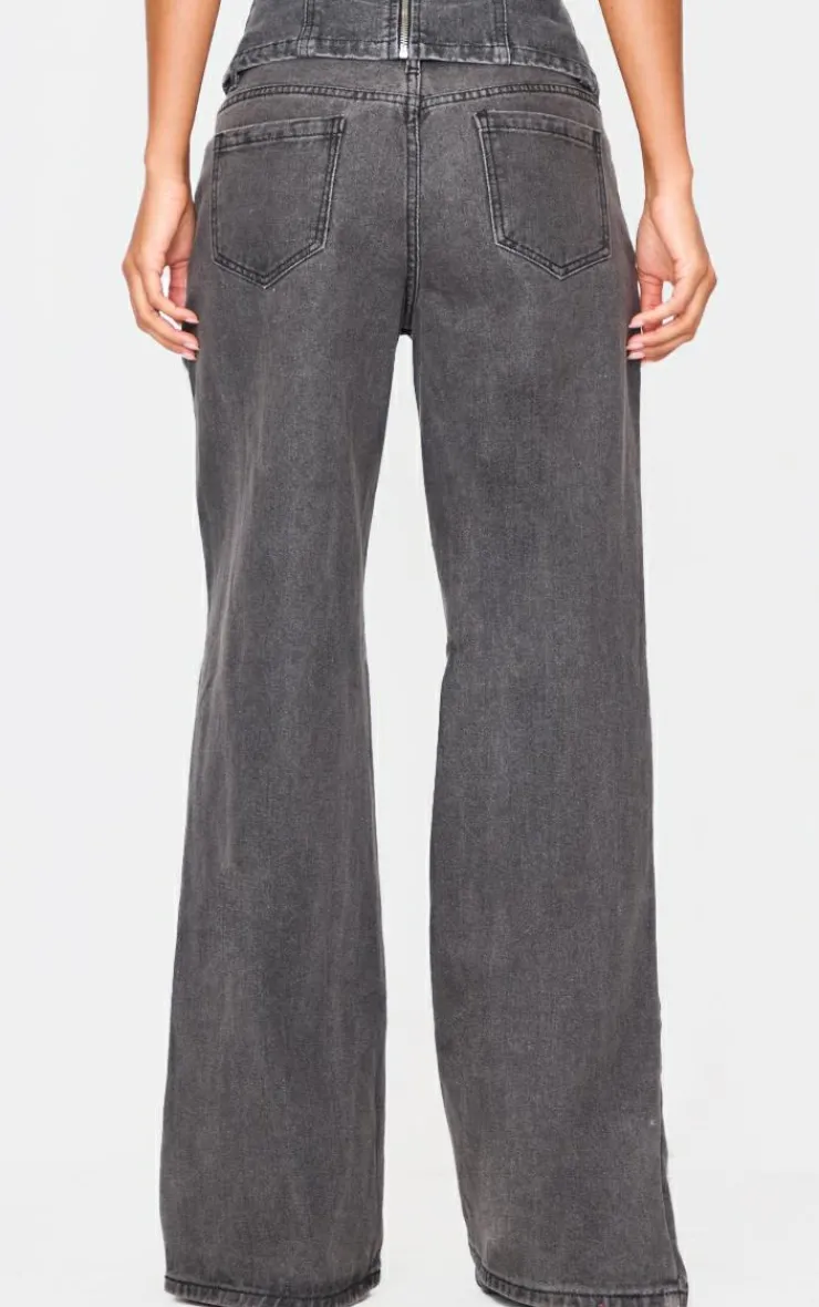 Best PrettyLittleThing Extreme Distressed Sequin Panel Straight Leg Jeans Washed Black
