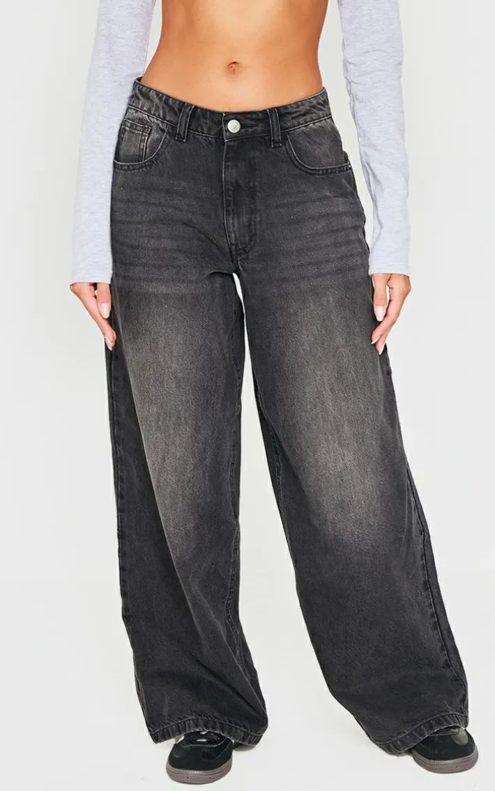 Washed Black Extreme Wide Leg Jeans