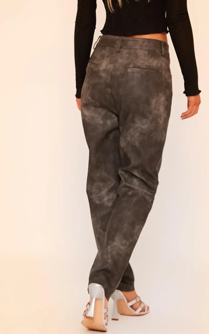 Washed Black Faux Leather Cropped Pants
