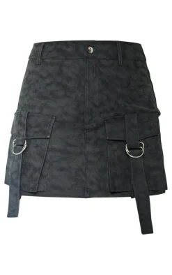 Washed Black Faux Leather Pocket Cargo Mini Skirt