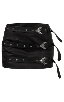 Discount PrettyLittleThing Faux Leather Belt Detail Mini Skirt Washed Black