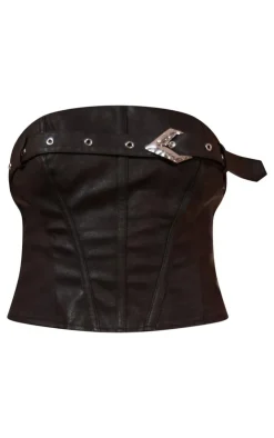 Outlet PrettyLittleThing Faux Leather Belt Detail Corset Washed Black