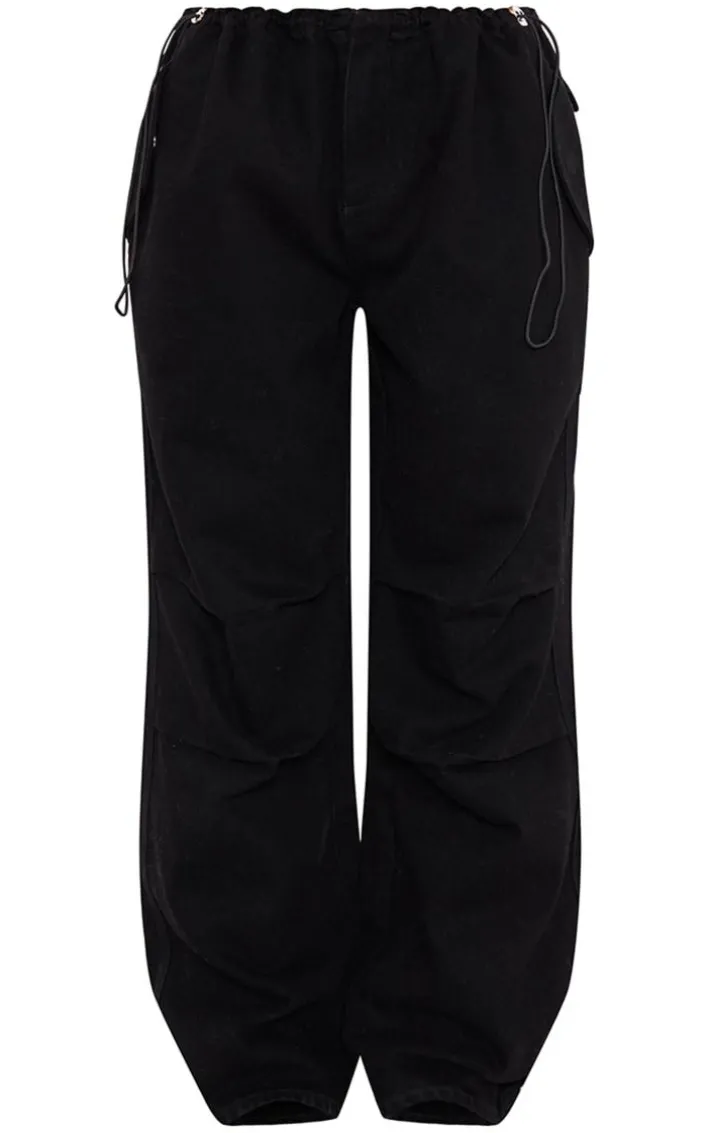 Washed Black Low Rise Elastic Waist Tuck Detailed Slouchy Jeans