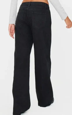 Washed Black Low Rise Wide Leg Jean