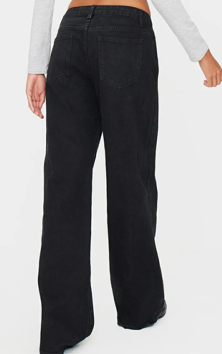 Washed Black Low Rise Wide Leg Jean