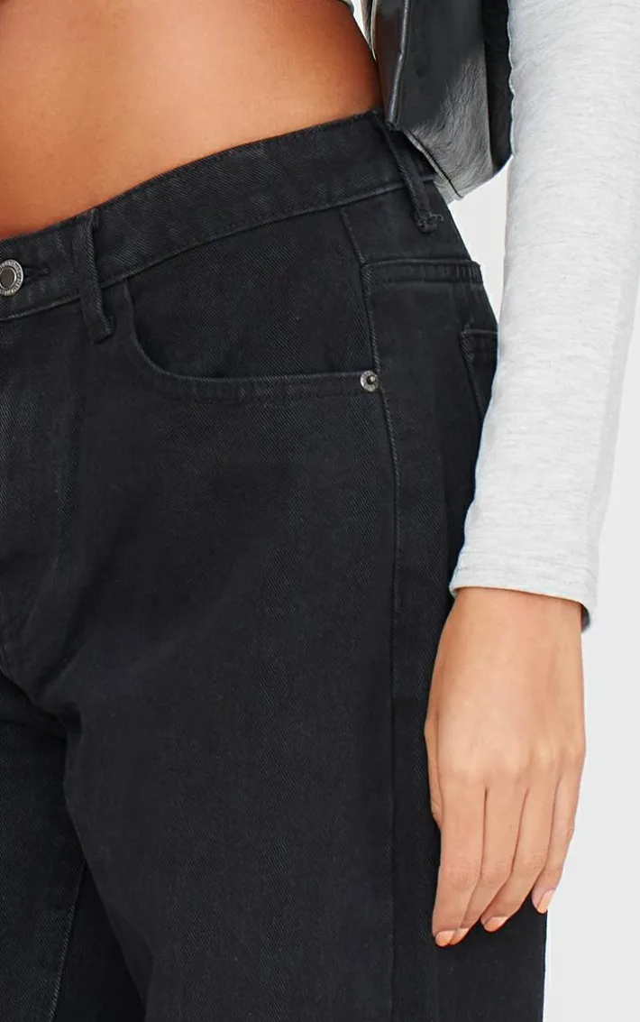 Washed Black Low Rise Wide Leg Jean