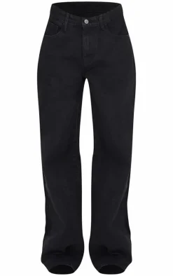 Washed Black Low Rise Wide Leg Jean