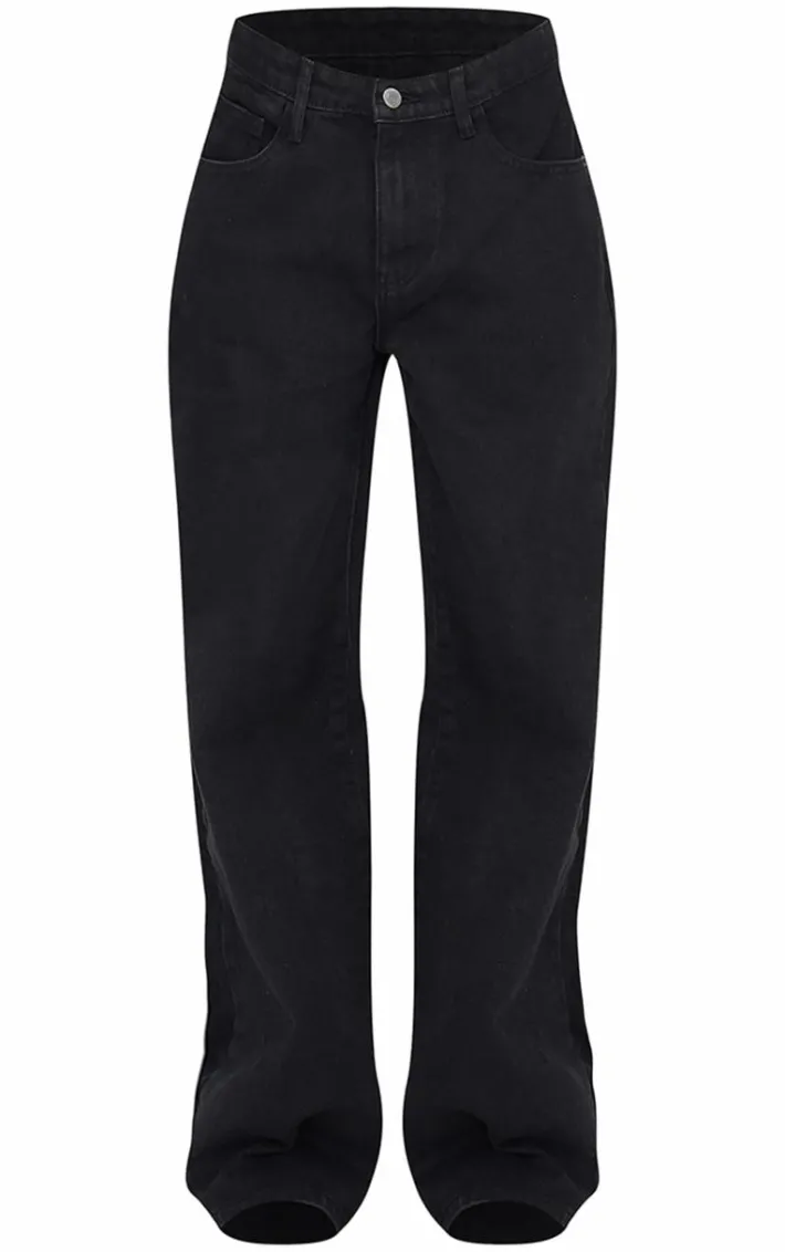 Washed Black Low Rise Wide Leg Jean