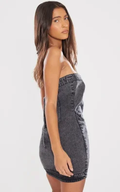 Seam Detail Asymmetric Denim Mini Dress-PrettyLittleThing Sale