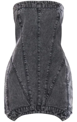 Seam Detail Asymmetric Denim Mini Dress-PrettyLittleThing Sale