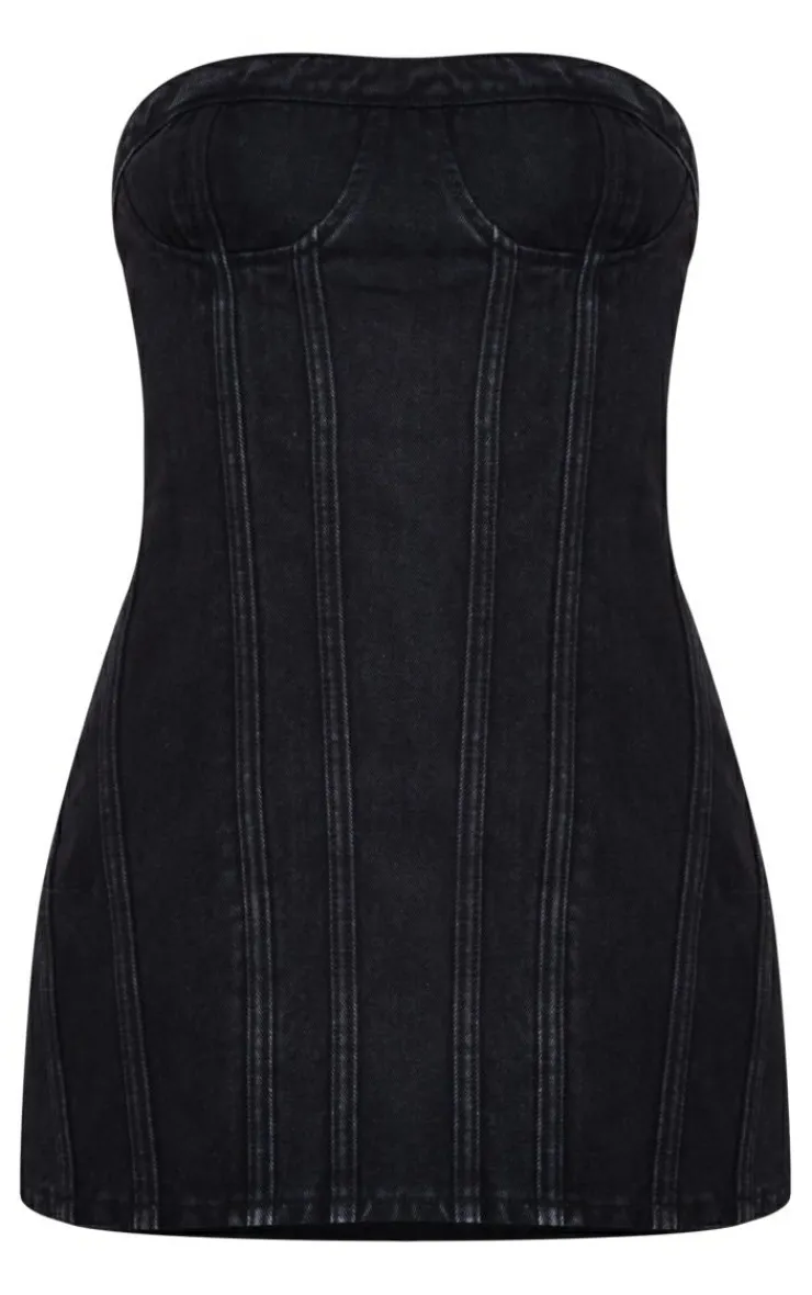 Seam Front Denim Mini Dress-PrettyLittleThing Discount