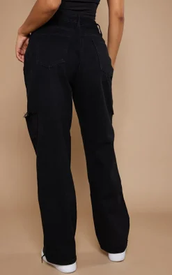 Washed Black Thigh Split Baggy Boyfriend Jeans