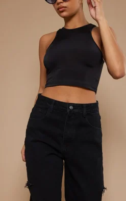 Washed Black Thigh Split Baggy Boyfriend Jeans