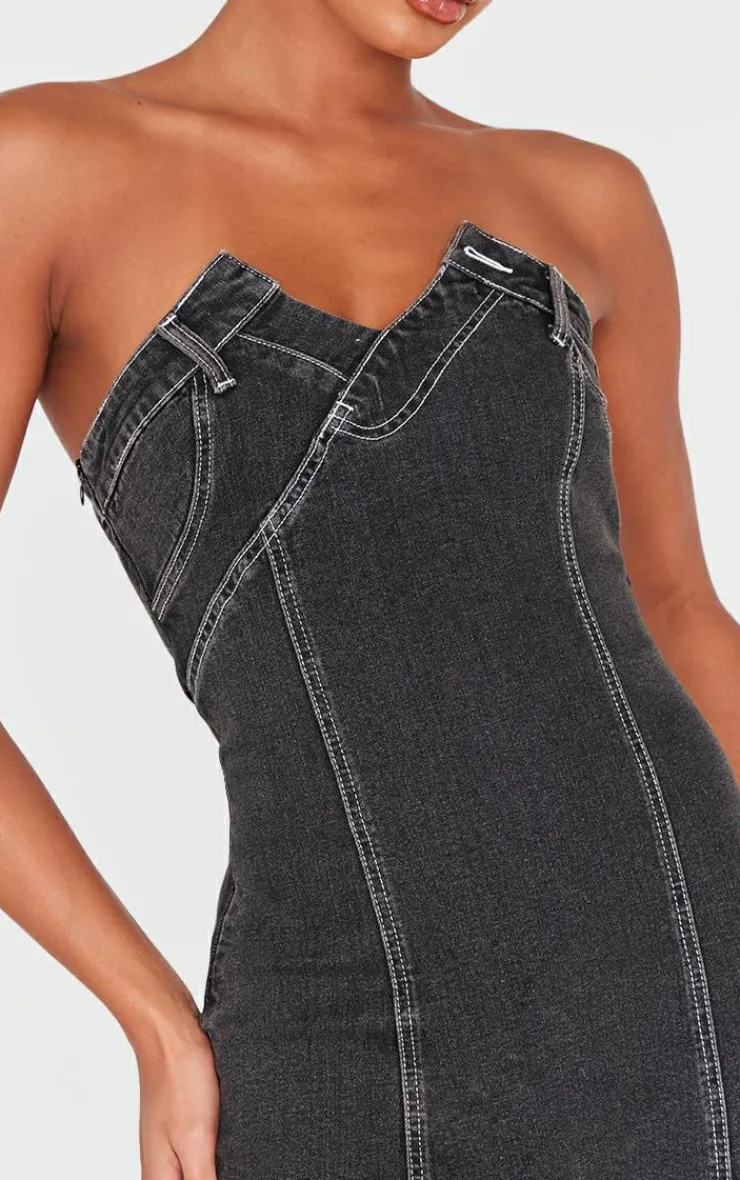 Waistband Detail Crossover Panel Denim Mini Dress-PrettyLittleThing Outlet