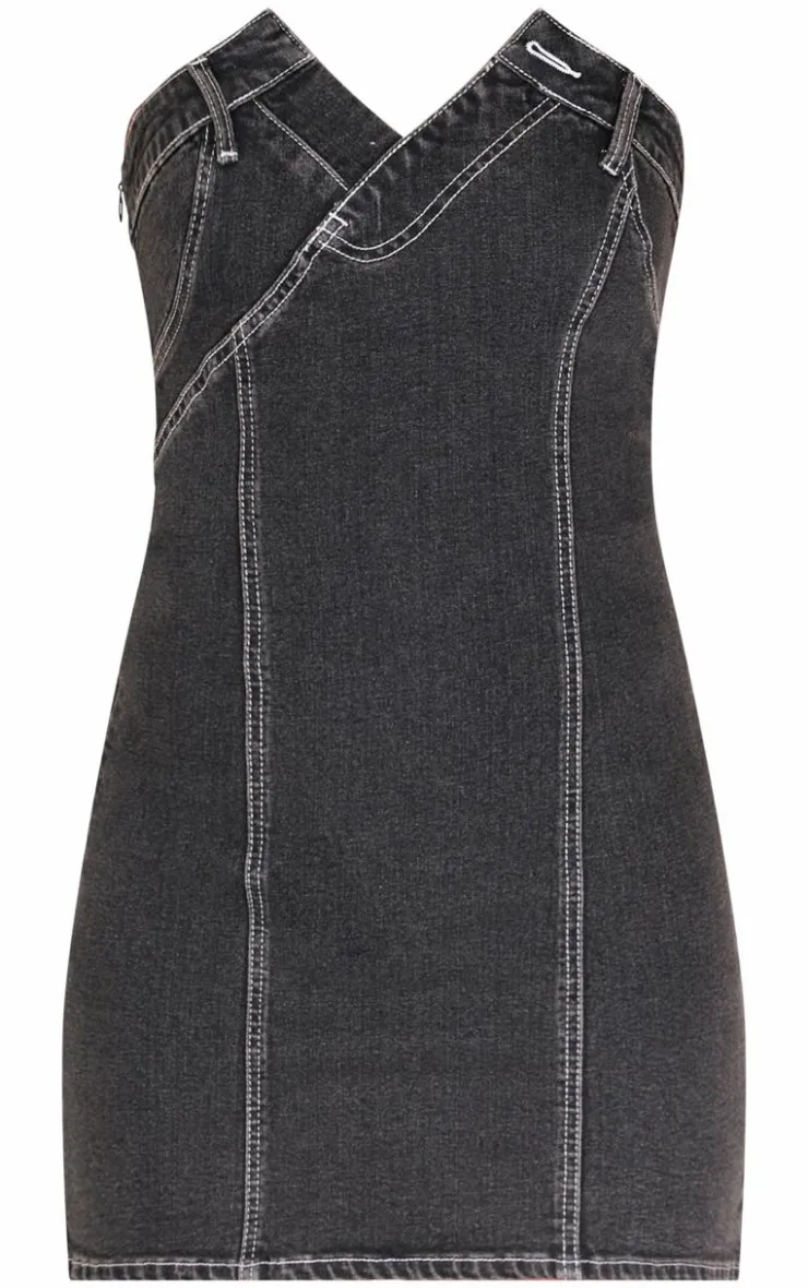 Waistband Detail Crossover Panel Denim Mini Dress-PrettyLittleThing Outlet