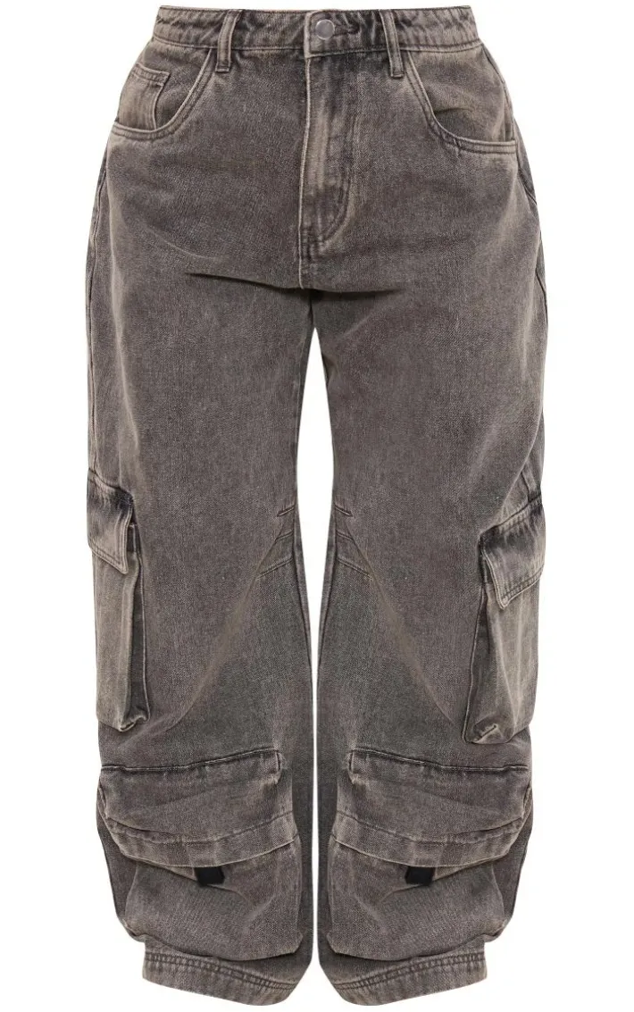 Washed Black Wide Leg Boyfriend Fit Cargos