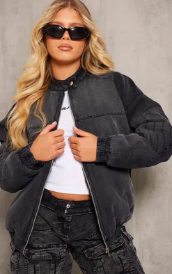 PrettyLittleThing Bomber Jackets*Zip Up Denim Bomber Jacket
