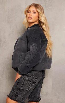 PrettyLittleThing Bomber Jackets*Zip Up Denim Bomber Jacket