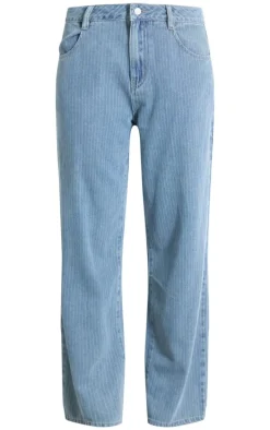 Washed Blue Pinstripe Lightweight Denim Boyfriend Straight Leg Jeans