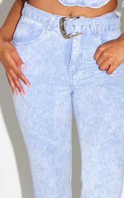 Sale PrettyLittleThing Western Belt Flared Jeans Washed Blue