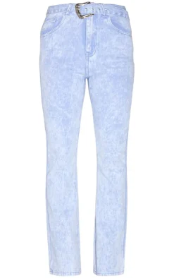 Sale PrettyLittleThing Western Belt Flared Jeans Washed Blue