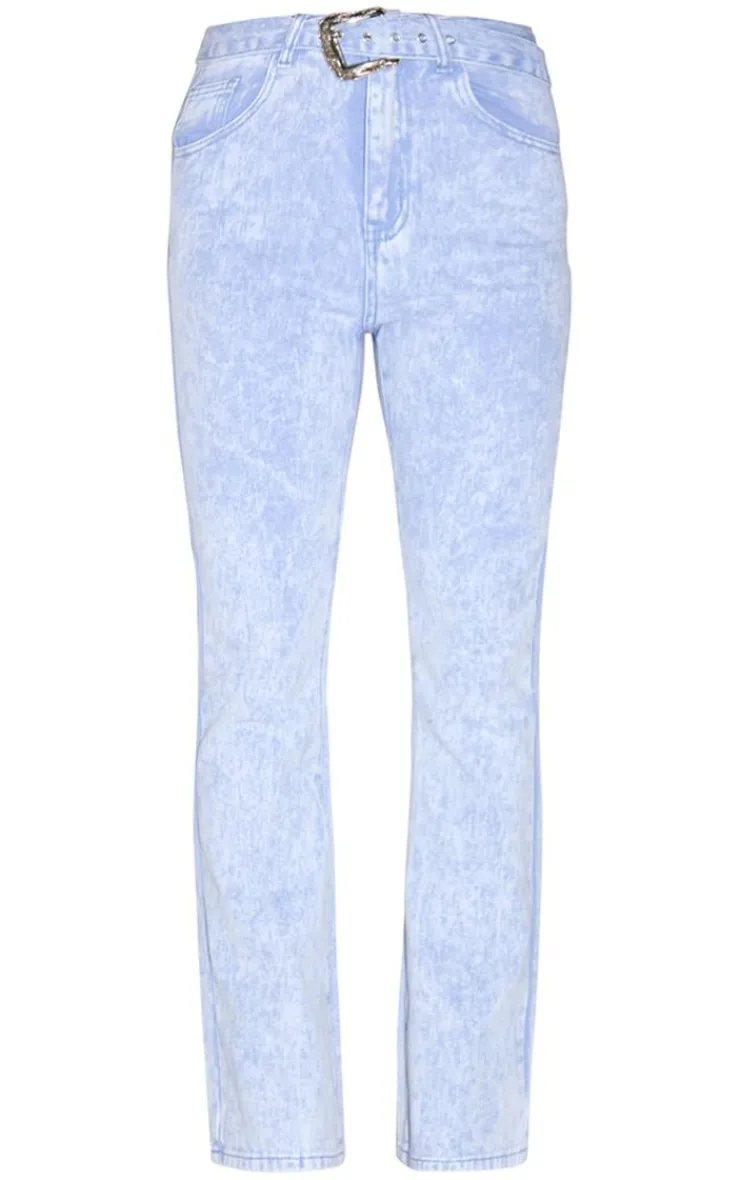 Sale PrettyLittleThing Western Belt Flared Jeans Washed Blue