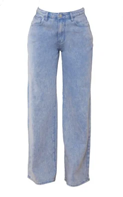 Washed Blue Wide Leg Low Rise Jeans
