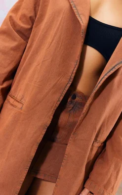 Washed Brown Denim Maxi Coat