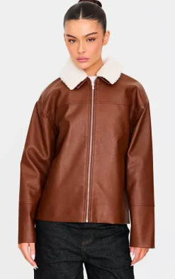 PrettyLittleThing Faux Leather Jackets*Detachable Faux Fur Collar Faux Leather Jacket