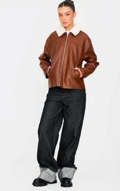 PrettyLittleThing Faux Leather Jackets*Detachable Faux Fur Collar Faux Leather Jacket