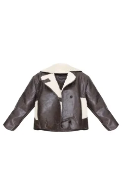 PrettyLittleThing Aviator Jackets*Distressed Faux Leather Borg Contrast Aviator Jacket