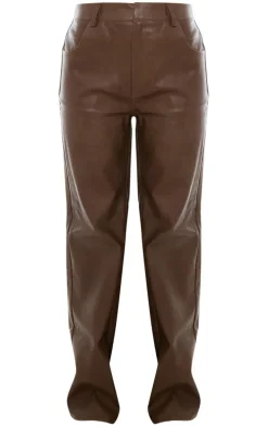 Washed Brown Faux Leather Straight Leg Pant