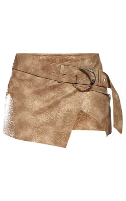 Best PrettyLittleThing Faux Leather Belted Mini Skirt Washed Brown