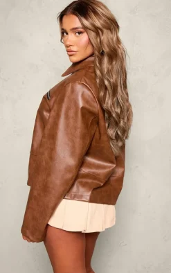 PrettyLittleThing Faux Leather Jackets*Faux Leather Zip Detail Longline Jacket