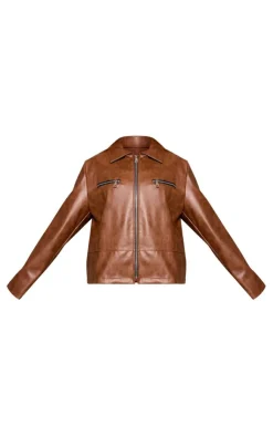 PrettyLittleThing Faux Leather Jackets*Faux Leather Zip Detail Longline Jacket