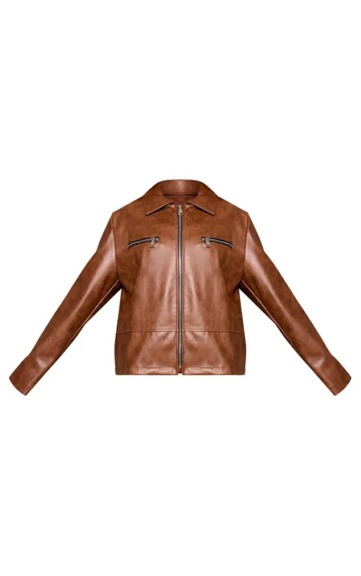 PrettyLittleThing Faux Leather Jackets*Faux Leather Zip Detail Longline Jacket