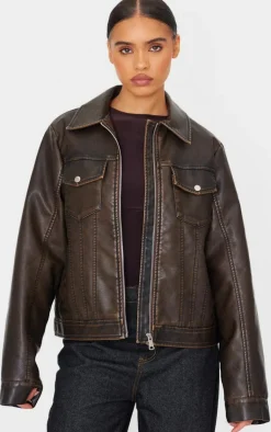 PrettyLittleThing Faux Leather Jackets*Faux Leather Brushed Seams Biker Jacket